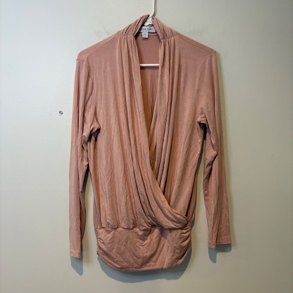 AMOUR VERT Angela Surplice Top MED Blush Pink Small Wrap Front Balletcore